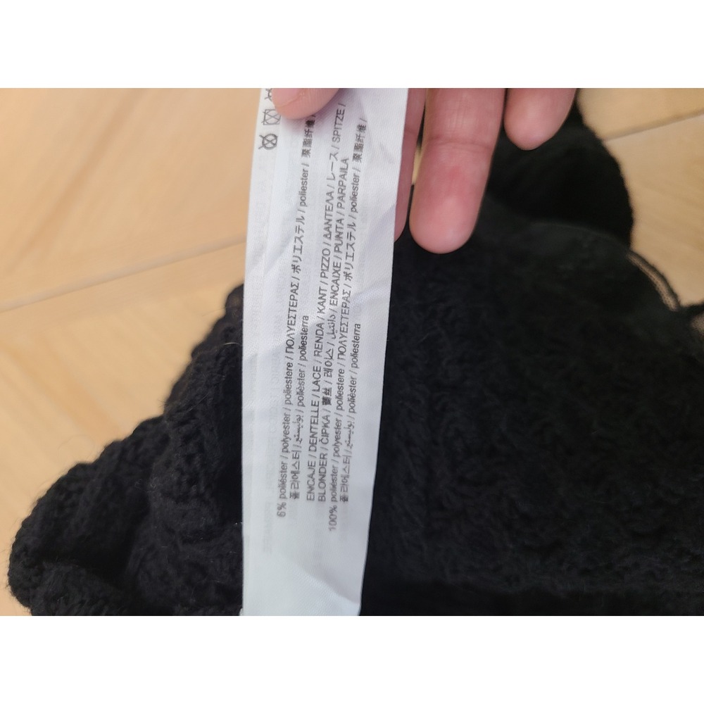 Zara Sweater Womens Medium Black Ruffle Lace Trim Mock Neck Cable Knit - Picture 6 of 6